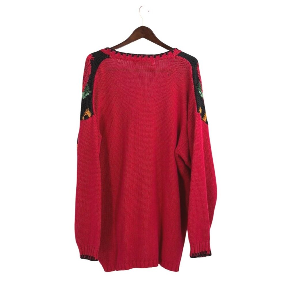 Vintage 1980s Maggie Lawrence Womens 18/20 Floral Knit Cardigan Sweater Red Boho - Picture 2 of 8